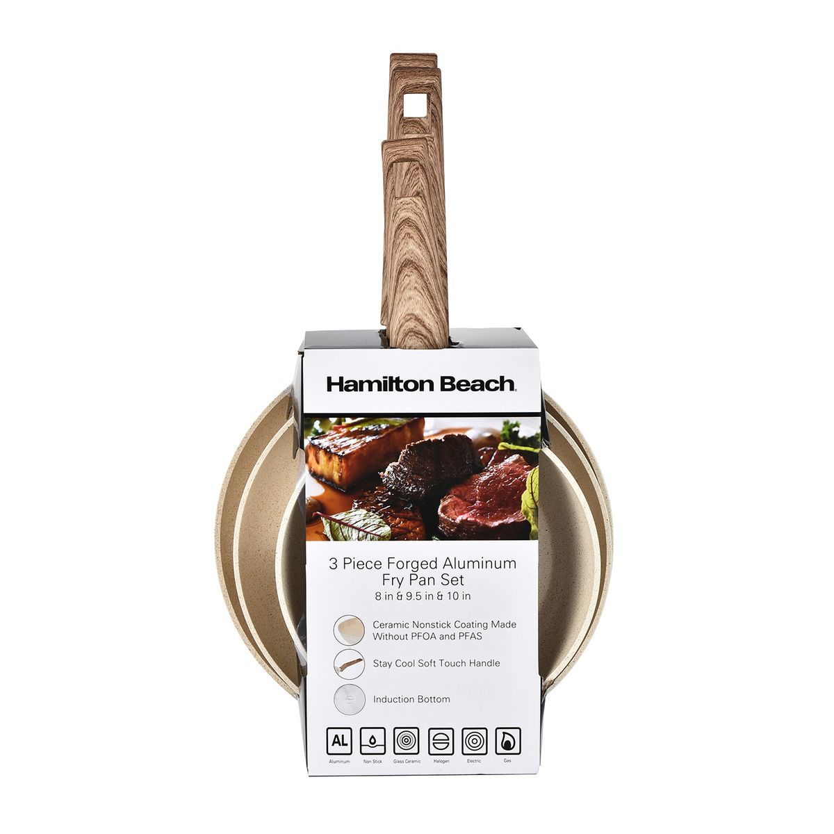 HAMILTON BEACH - Set de sartenes Hamilton Beach Antiadherente Aluminio Sartén 20 cm, Sartén de 24 cm, Sartén de 26 cm