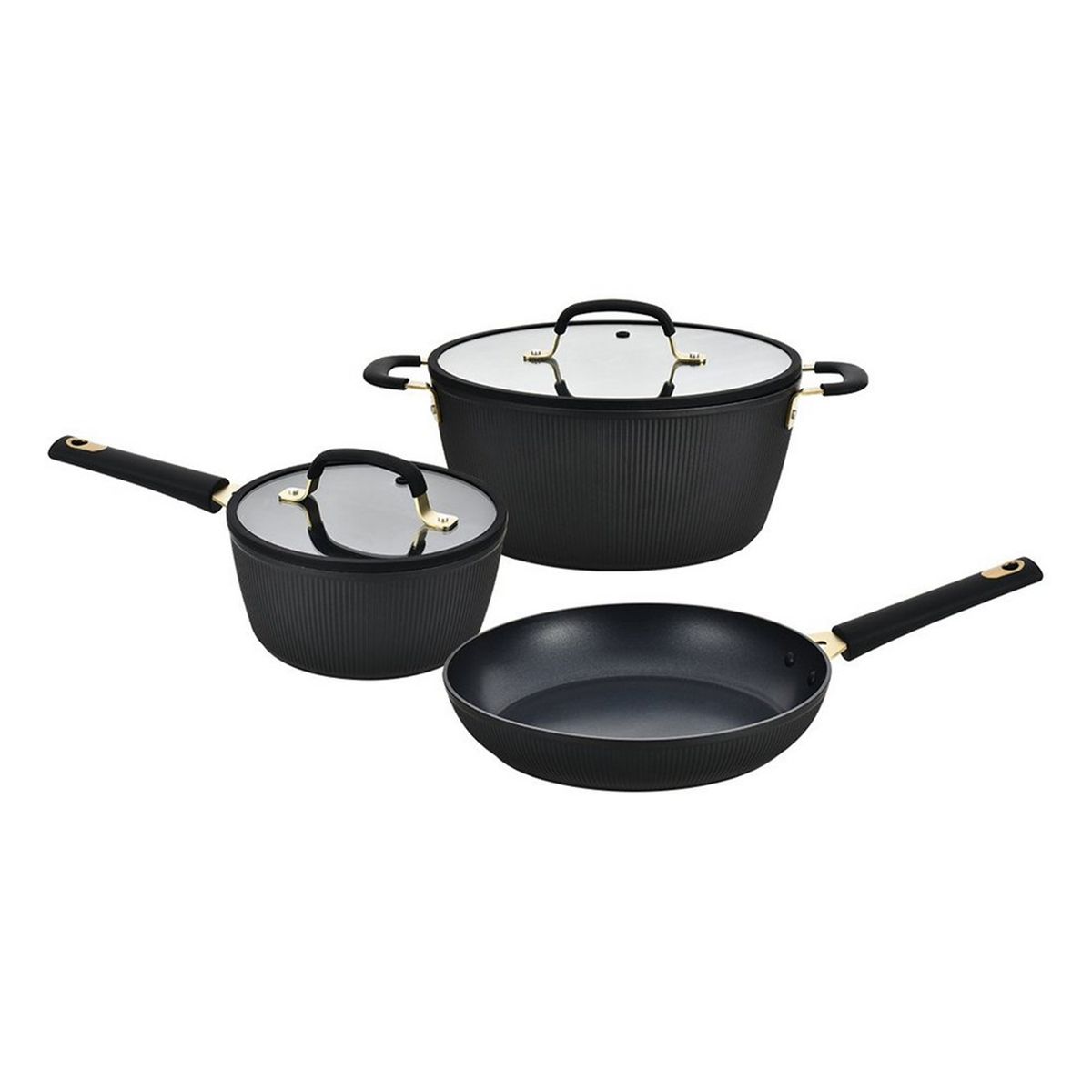 HAMILTON BEACH - Juego de ollas antiadherente Hamilton Beach: Black & Gold Aluminio 5 piezas
