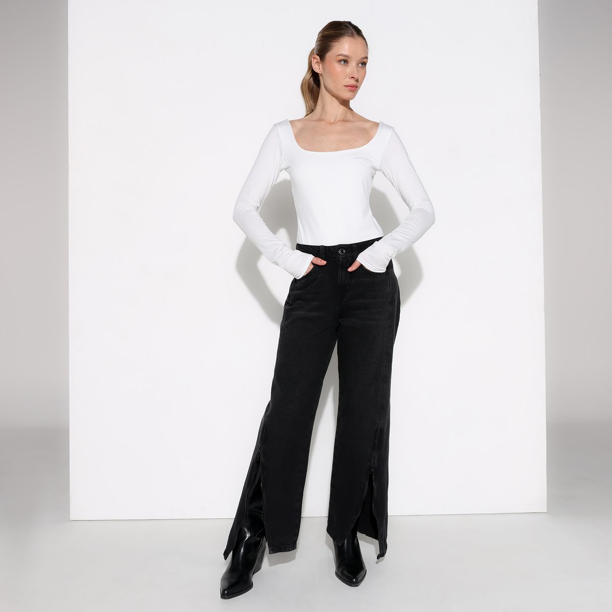 BASEMENT - Jean Recto Mujer Tiro Medio Basement