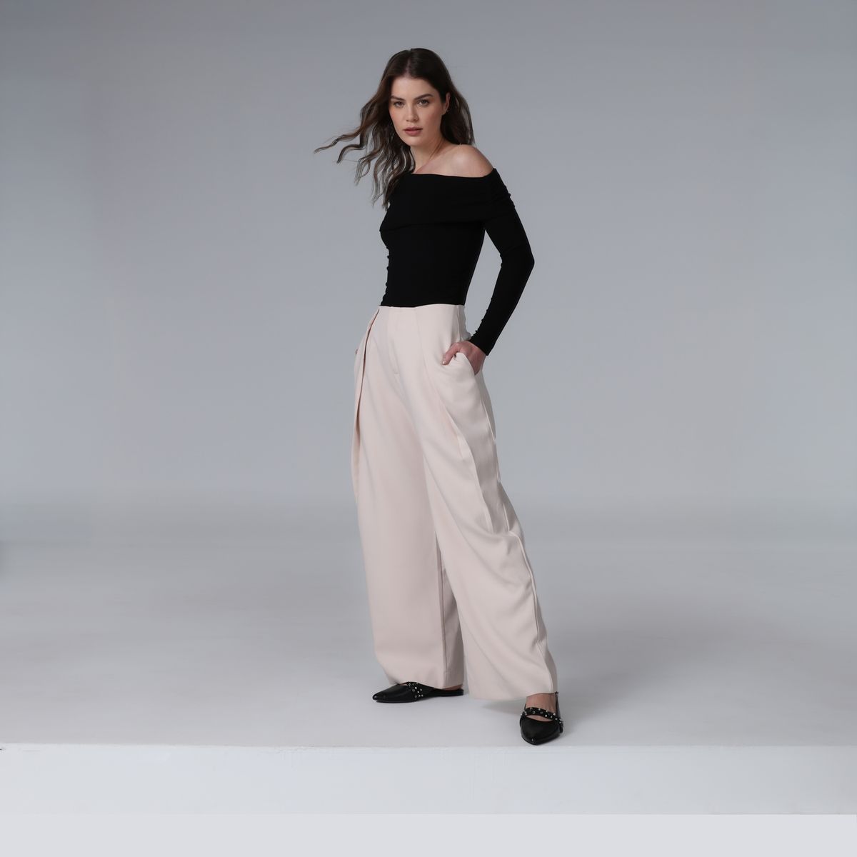 BASEMENT - Pantalón Wide leg Mujer Tiro medio Basement