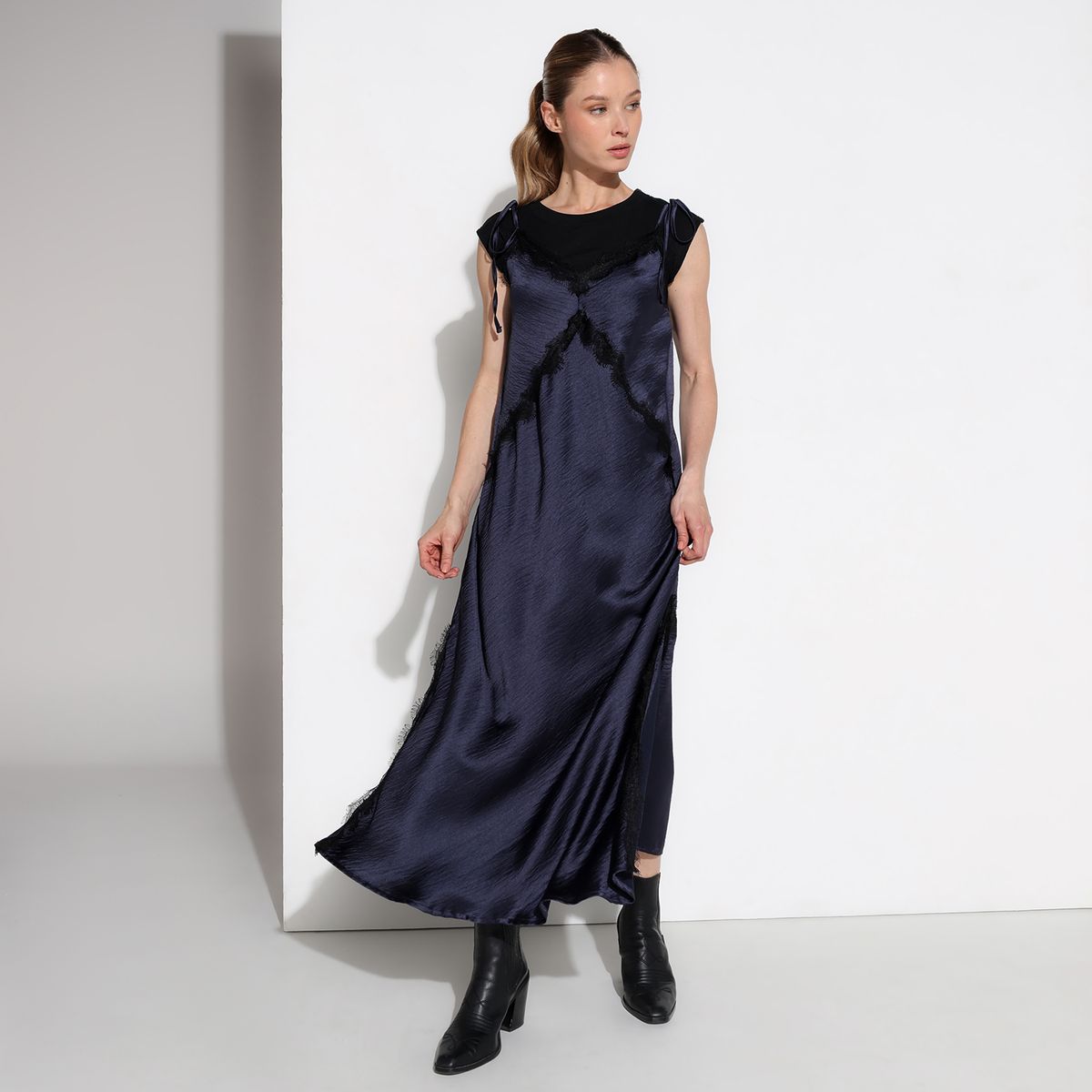 BASEMENT - Vestido Mujer Largo Casual con Encaje Basement