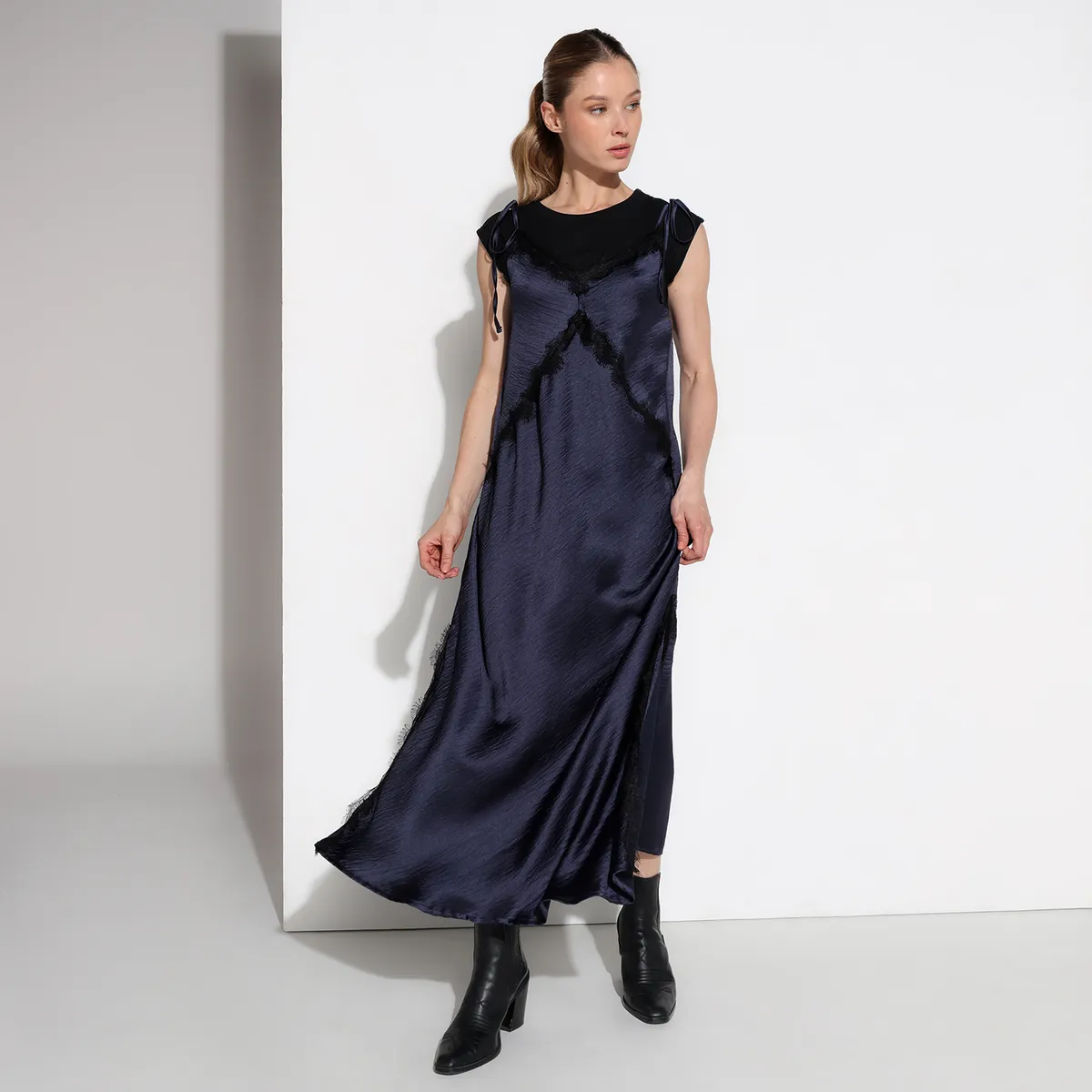 BASEMENT - Vestido Mujer Largo Casual con Encaje Basement