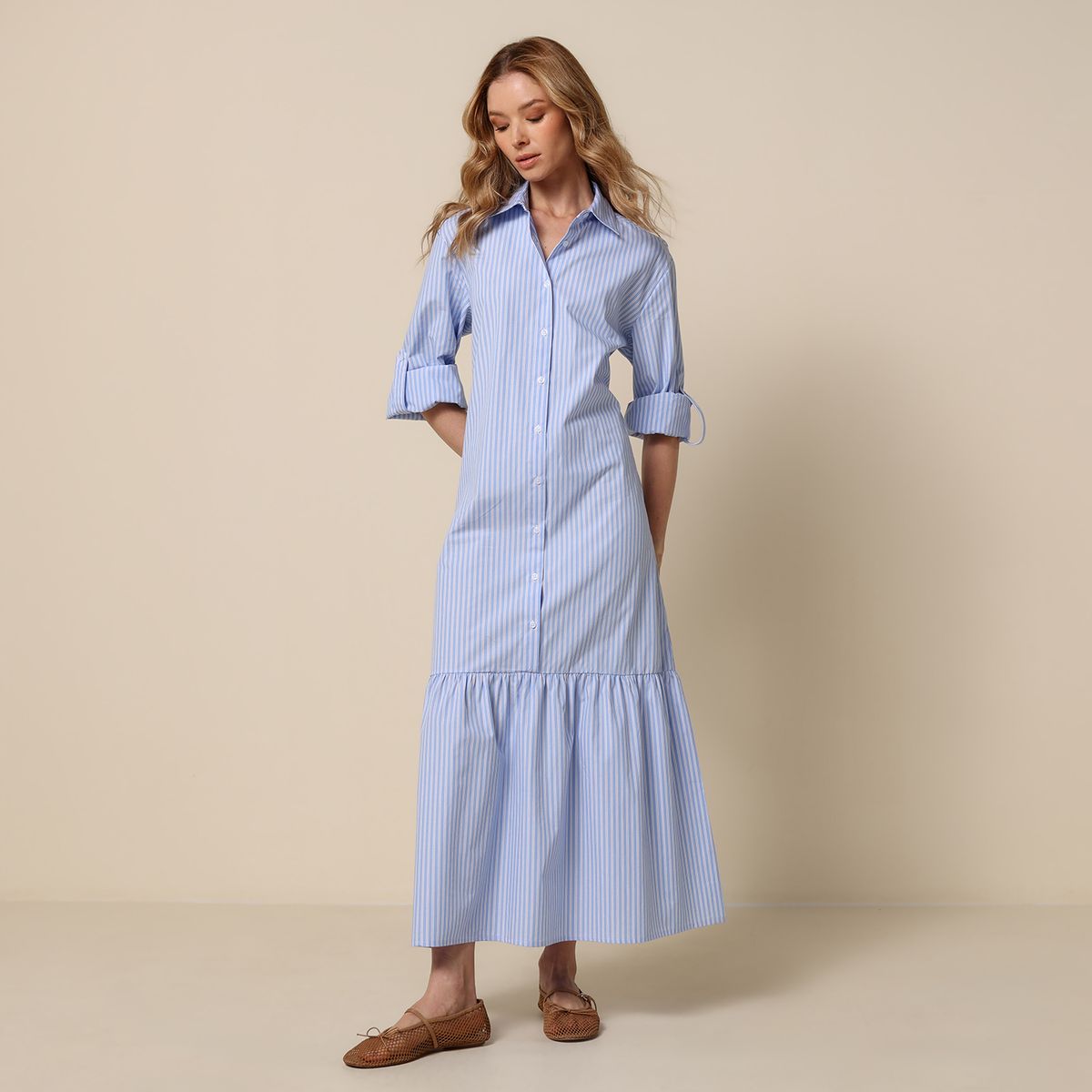 BASEMENT - Vestido Mujer Largo Casual con Taches Basement