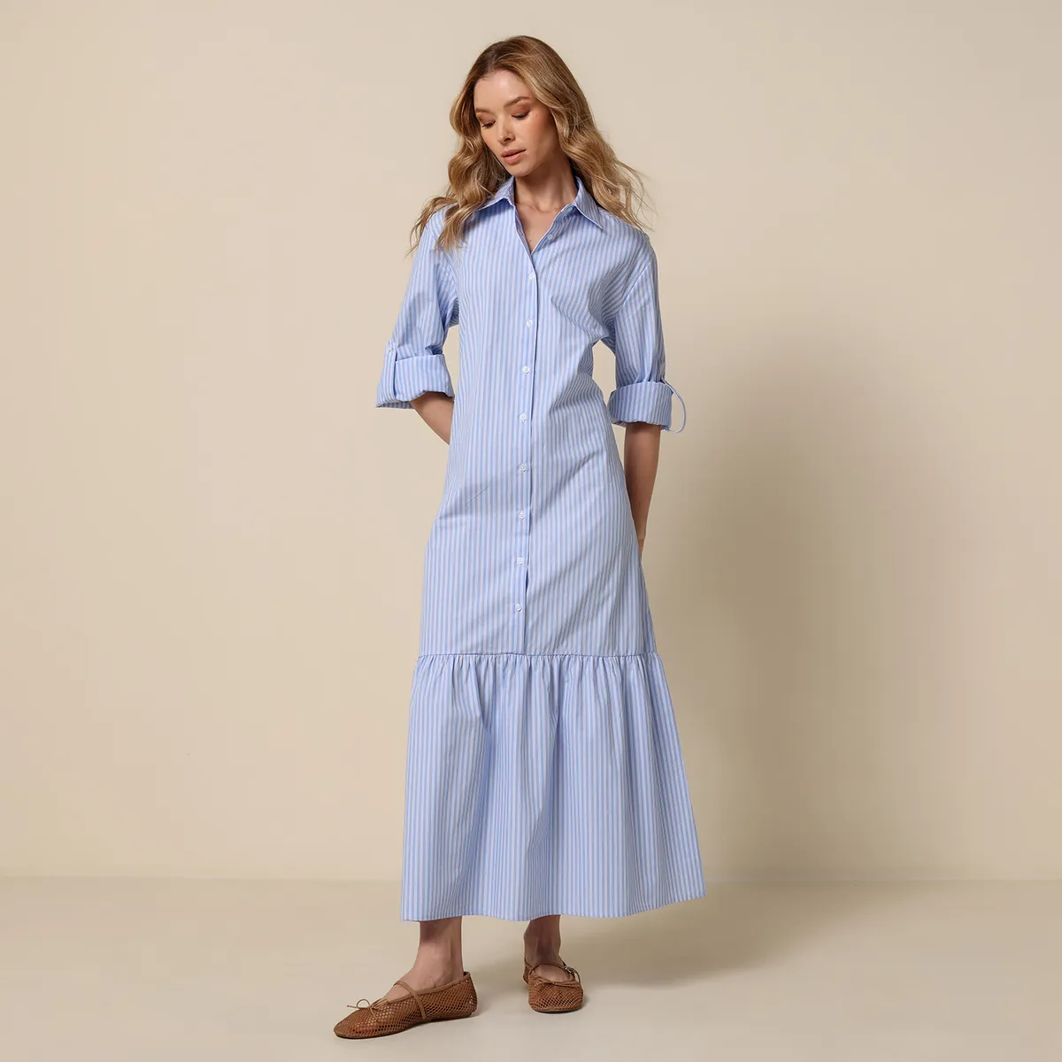BASEMENT - Vestido Mujer Largo Casual con Taches Basement