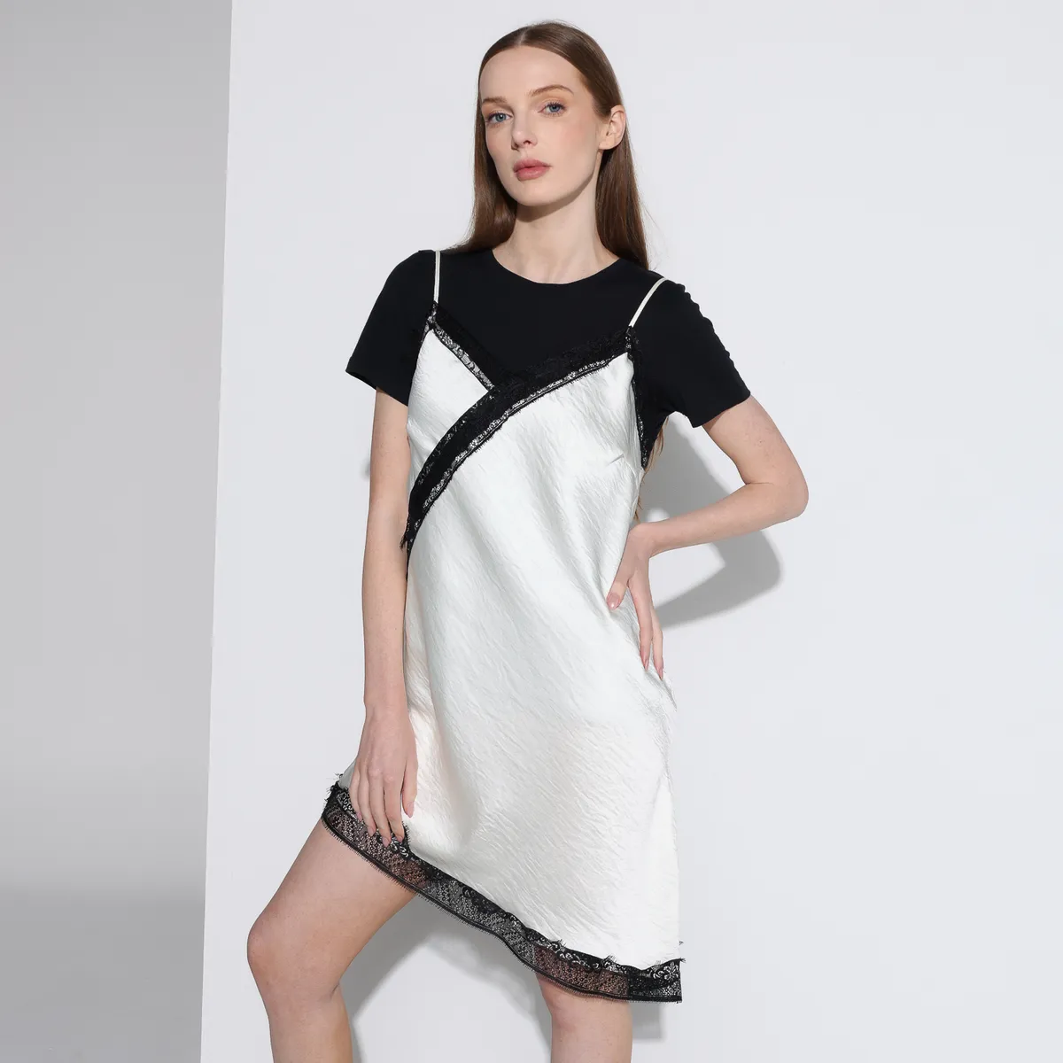 BASEMENT - Vestido Mujer Largo Casual con Encaje Basement