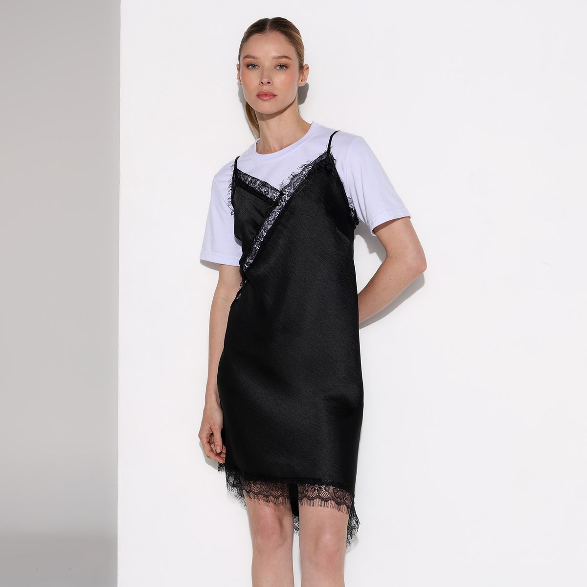 BASEMENT - Vestido Mujer Largo Casual con Encaje Basement