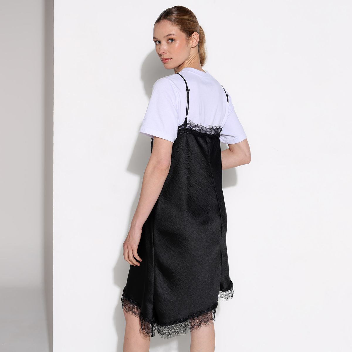 BASEMENT - Vestido Mujer Largo Casual con Encaje Basement