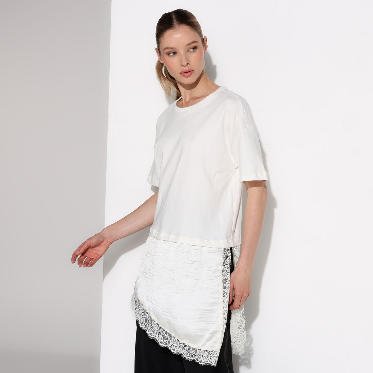 BASEMENT - Vestido Mujer Largo Casual con Encaje de Algodón Basement