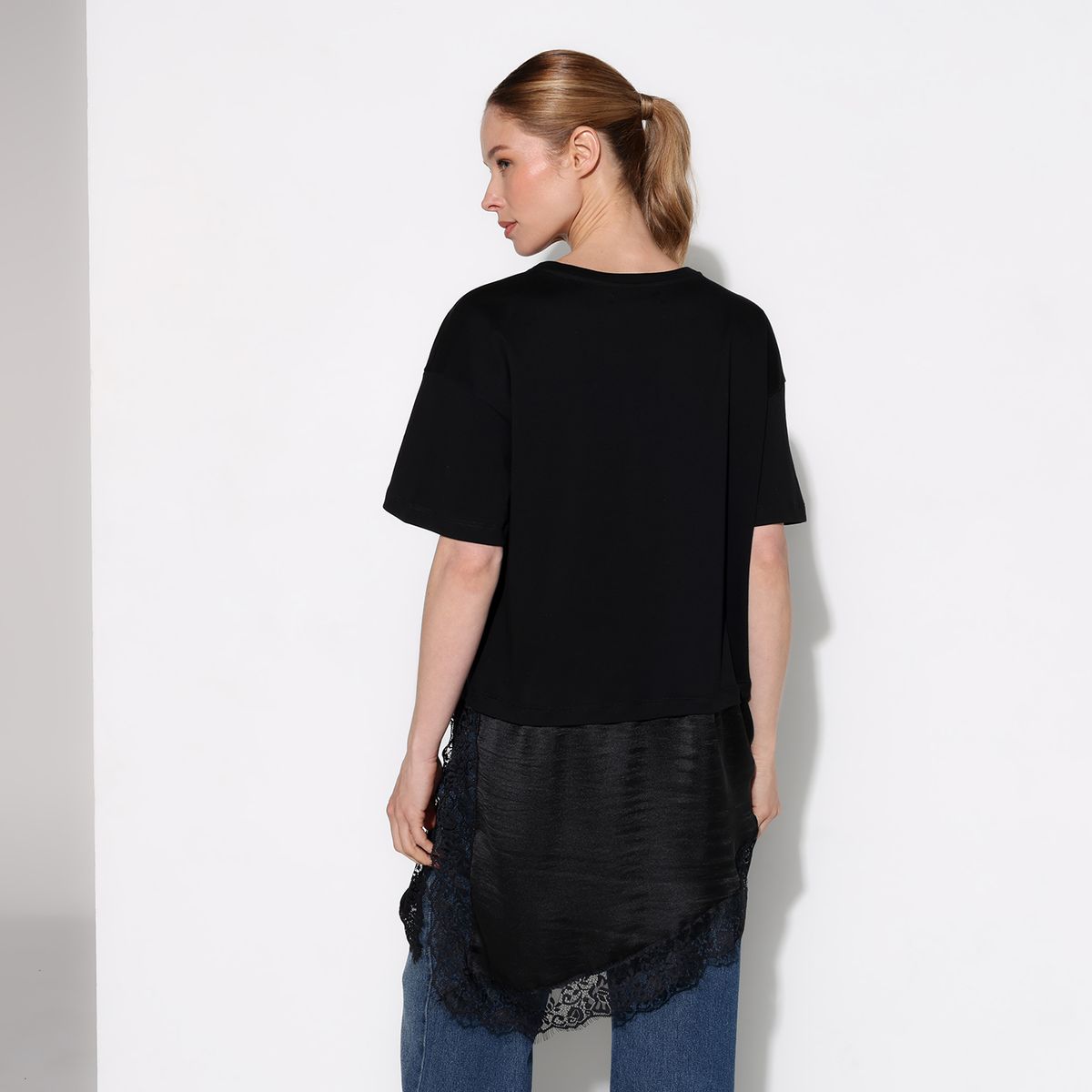 BASEMENT - Vestido Mujer Largo Casual con Encaje de Algodón Basement