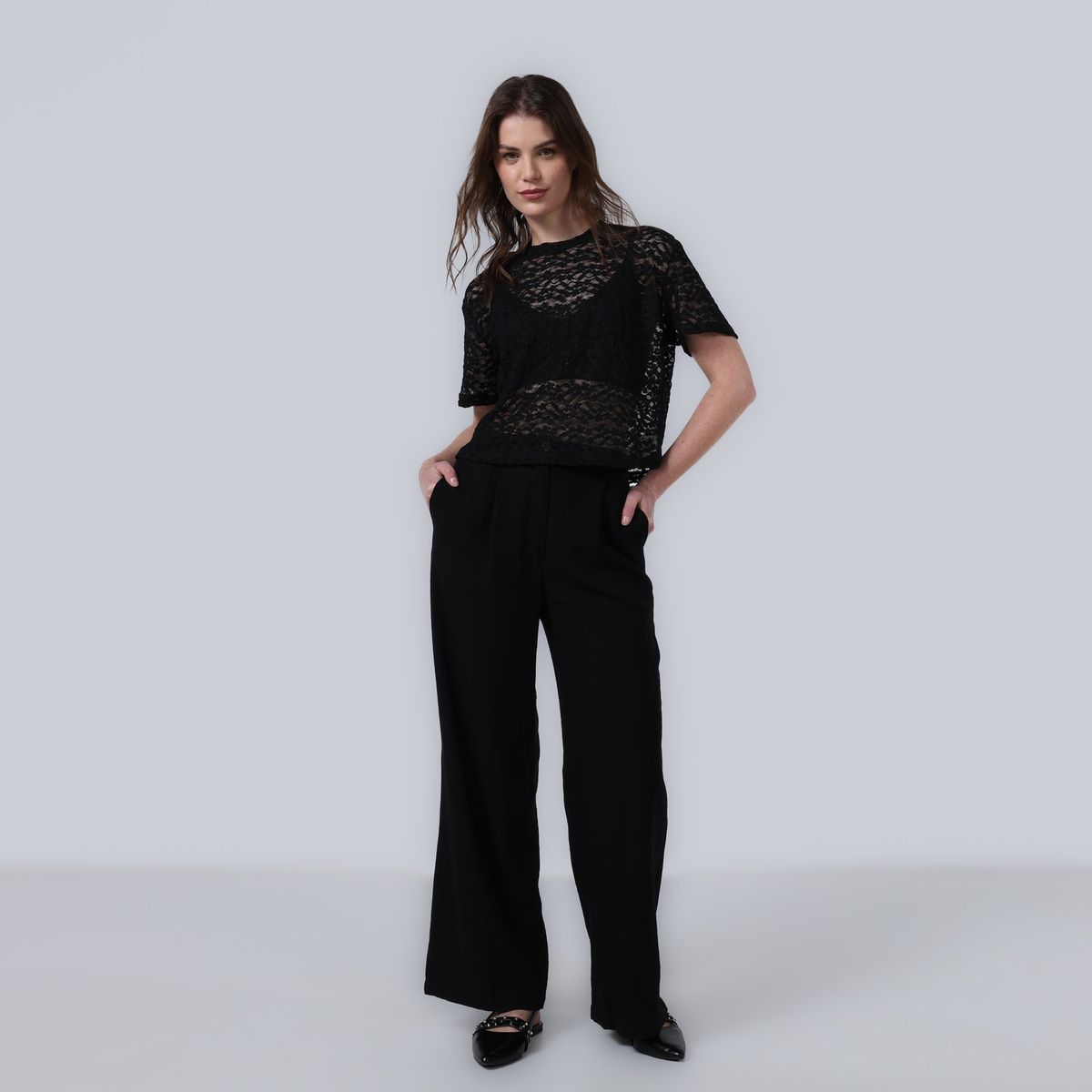 BASEMENT - Blusa Mujer con Encaje Manga corta Basement
