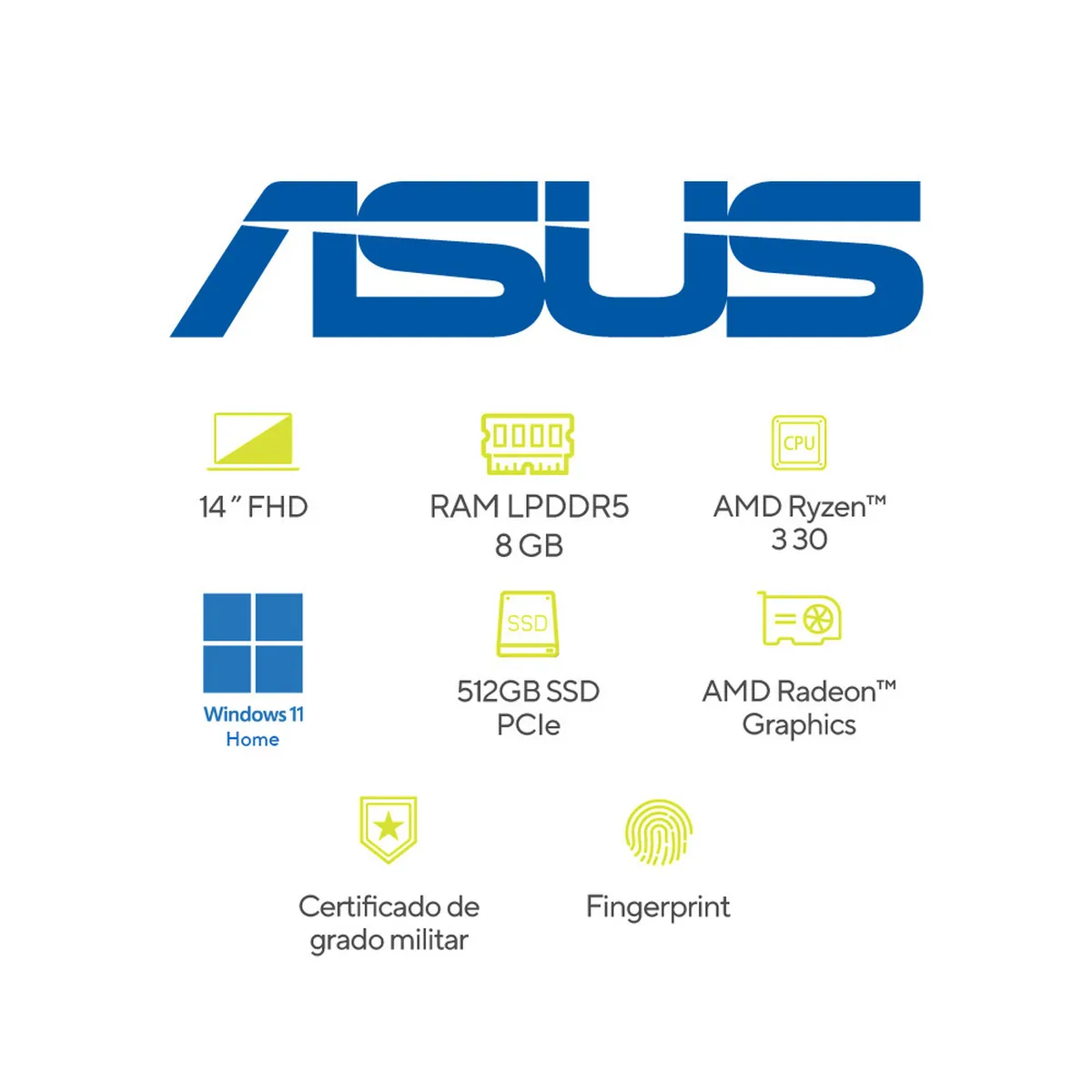 ASUS - Portátil ASUS Vivobook Go 14 |AMD Ryzen 3 | LPDDR5 8GB|  512 GB SSD de almacenamiento | Windows 11 Home|14 Pulgadas |E1404FA-EB1395W |  Computador portátil