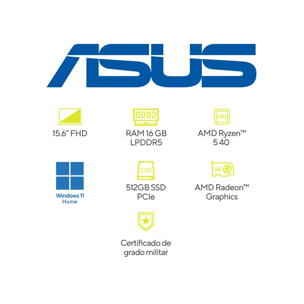ASUS - Portátil ASUS Vivobook Go 15 |AMD Ryzen 5 | LPDDR5 16GB|  512 GB SSD de almacenamiento | Windows 11 Home|15.6 Pulgadas |E1504FA-BQ4316W |  Computador portátil