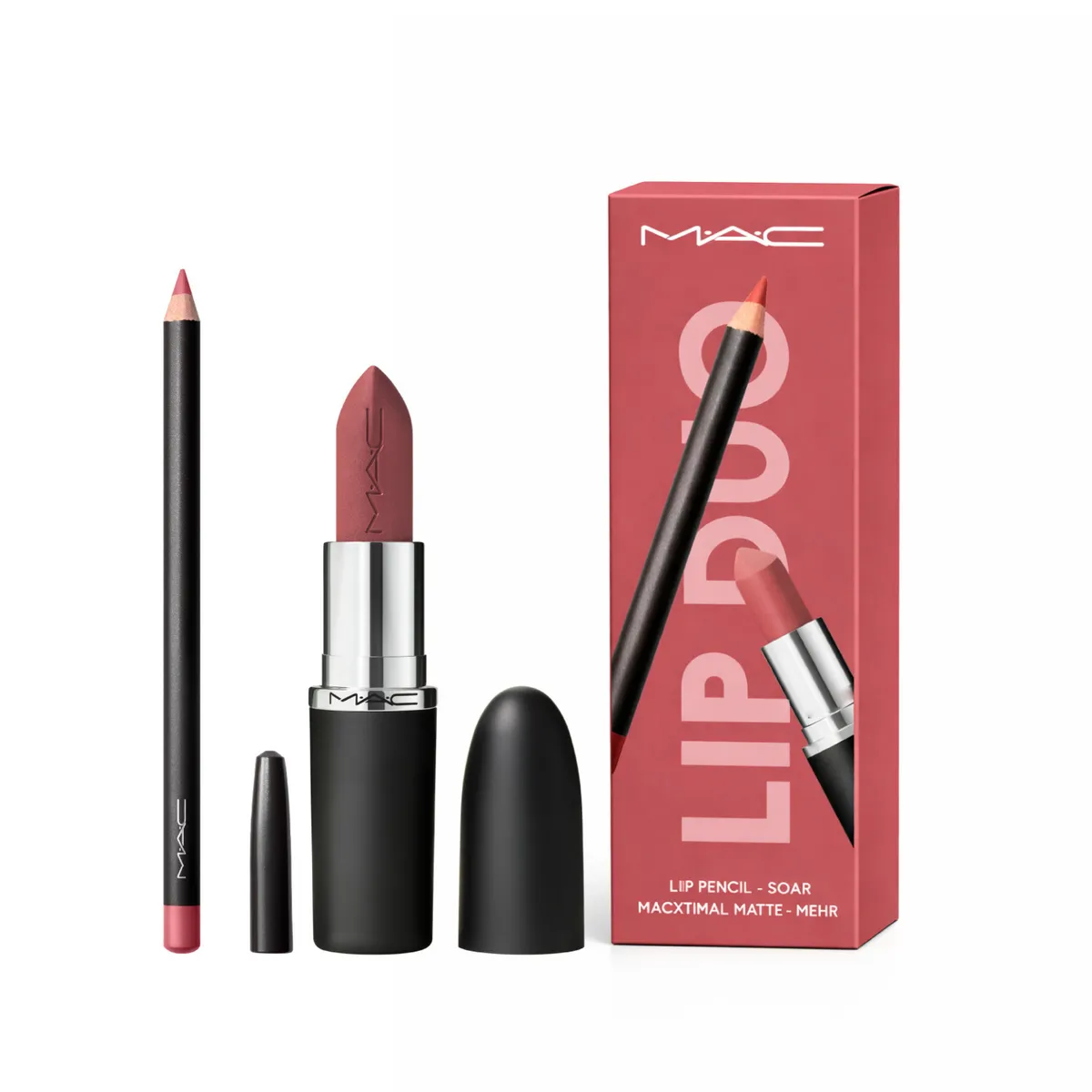 MAC COSMETICS - Set Labial Lip Duo delineador delineador Soar & labial Macximal Mate Mehr Mac Cosmetics