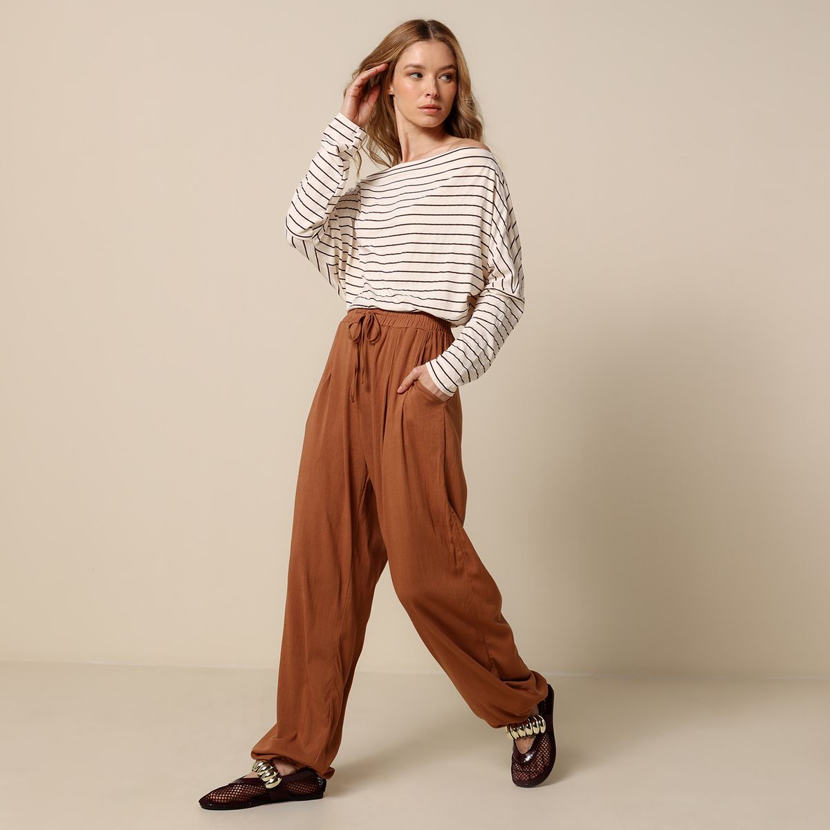 UNIVERSITY CLUB - Pantalón Oversize Mujer Tiro medio University club