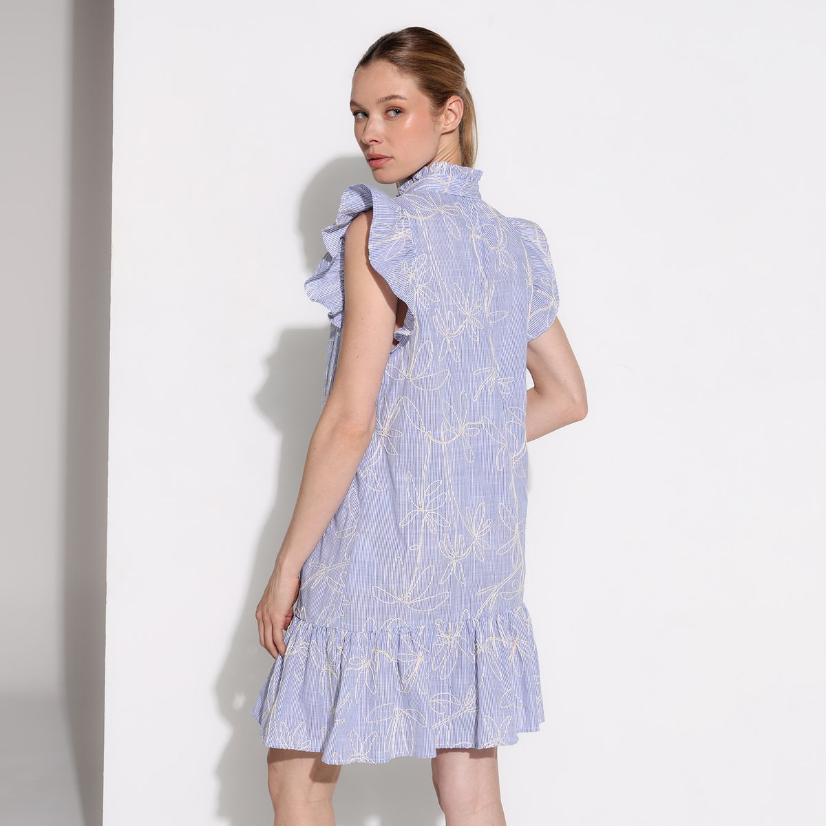 BASEMENT - Vestido Mujer Corto Casual con Ojalillo de Algodón Basement