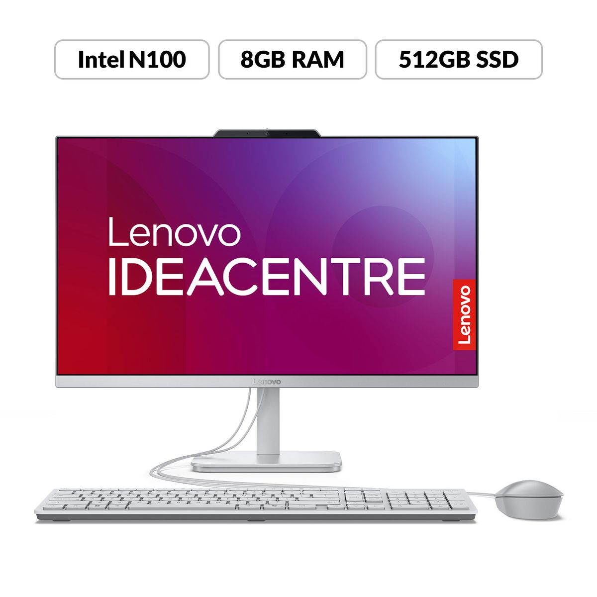 Lenovo - Computador Lenovo A100 | Intel N100 | 8GB de RAM | 512GB SSD de Almacenamiento | Windows 11 | Pantalla 23.8 pulgadas | Incluye Mouse y Teclado | A100 | All In One | Todo en Uno