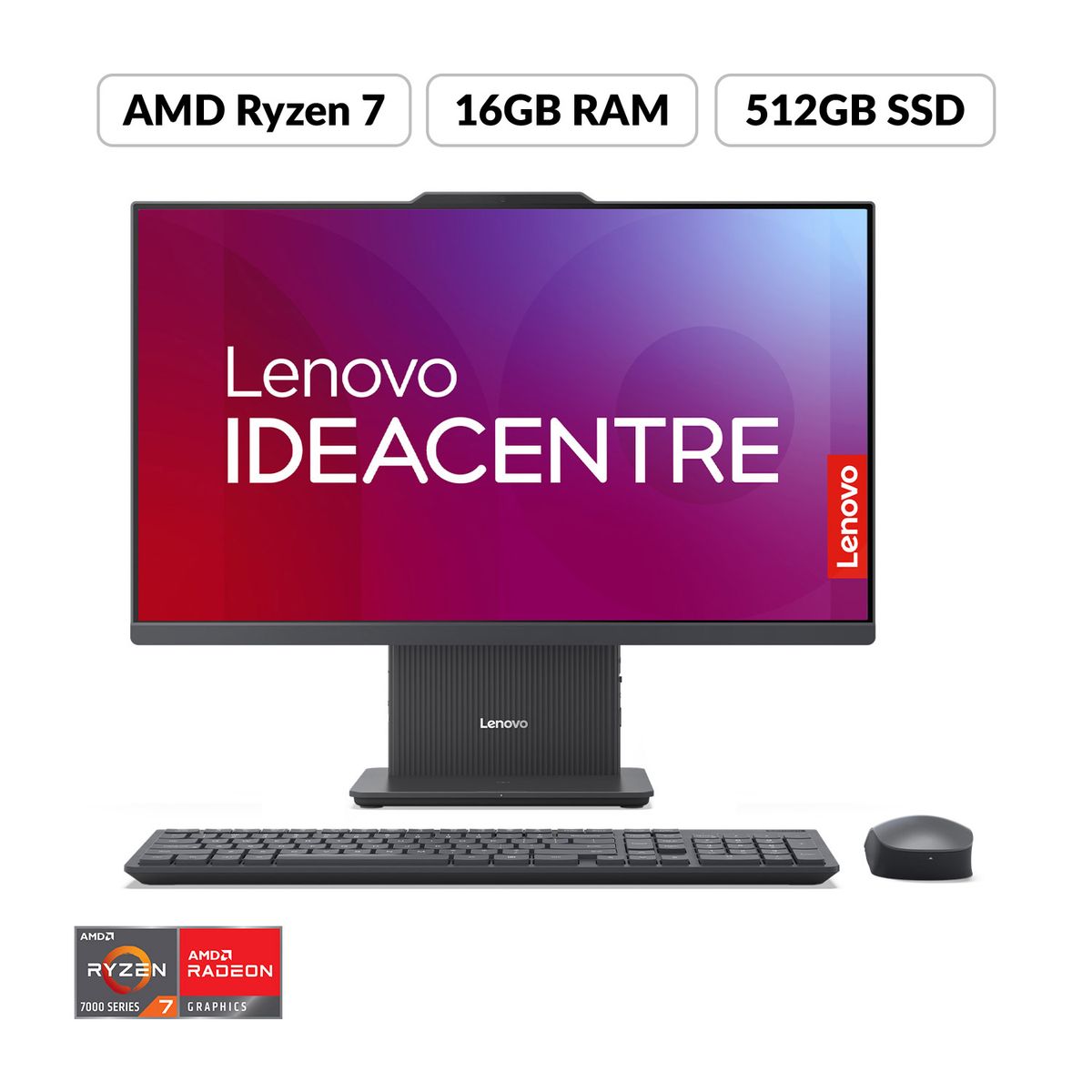 Lenovo - Computador Lenovo Ideacentre AIO | AMD Ryzen 7 | 16GB de RAM | 512GB SSD de Almacenamiento | Windows 11 | Pantalla 23.8 pulgadas | Incluye Mouse y Teclado | IC A | All In One | Todo en Uno
