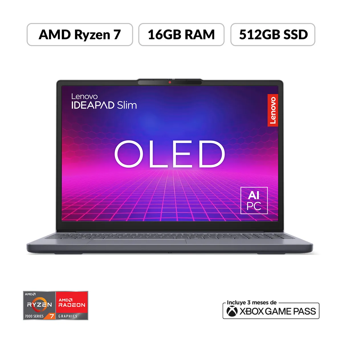 Lenovo - Portátil Lenovo Ideapad Slim 3 | AMD Ryzen 7 | 16GB de RAM | 512GB SSD de Almacenamiento | Windows 11 | Pantalla 15.1 pulgadas | IP Slim 3 | Computador Portátil