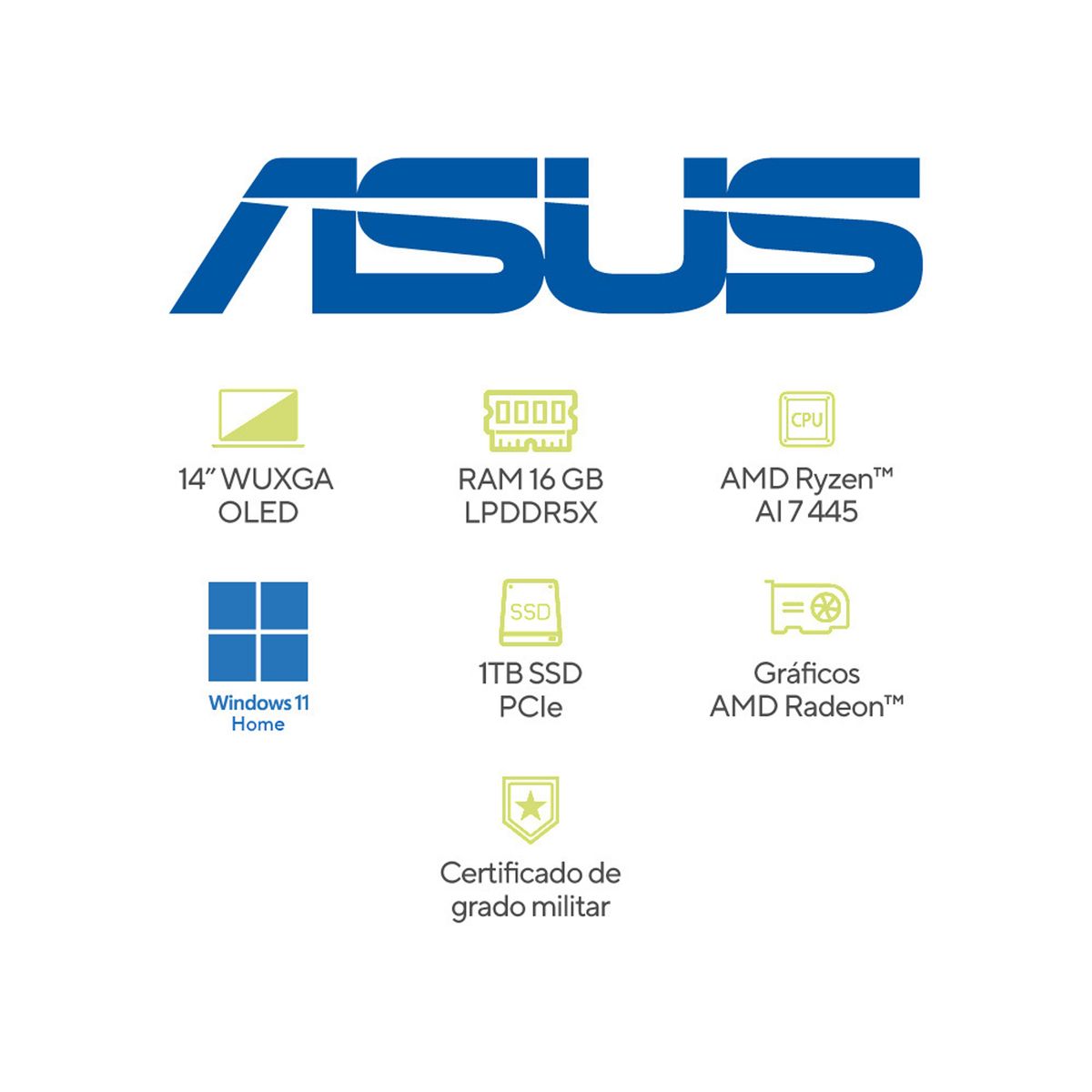 ASUS - Portátil ASUS Zenbook 14 |AMD Ryzen AI 7 | LPDDR5X 16GB|  1TB SSD de almacenamiento | Windows 11 Home|14 Pulgadas |UM3406GA-QL078W |  Computador portátil