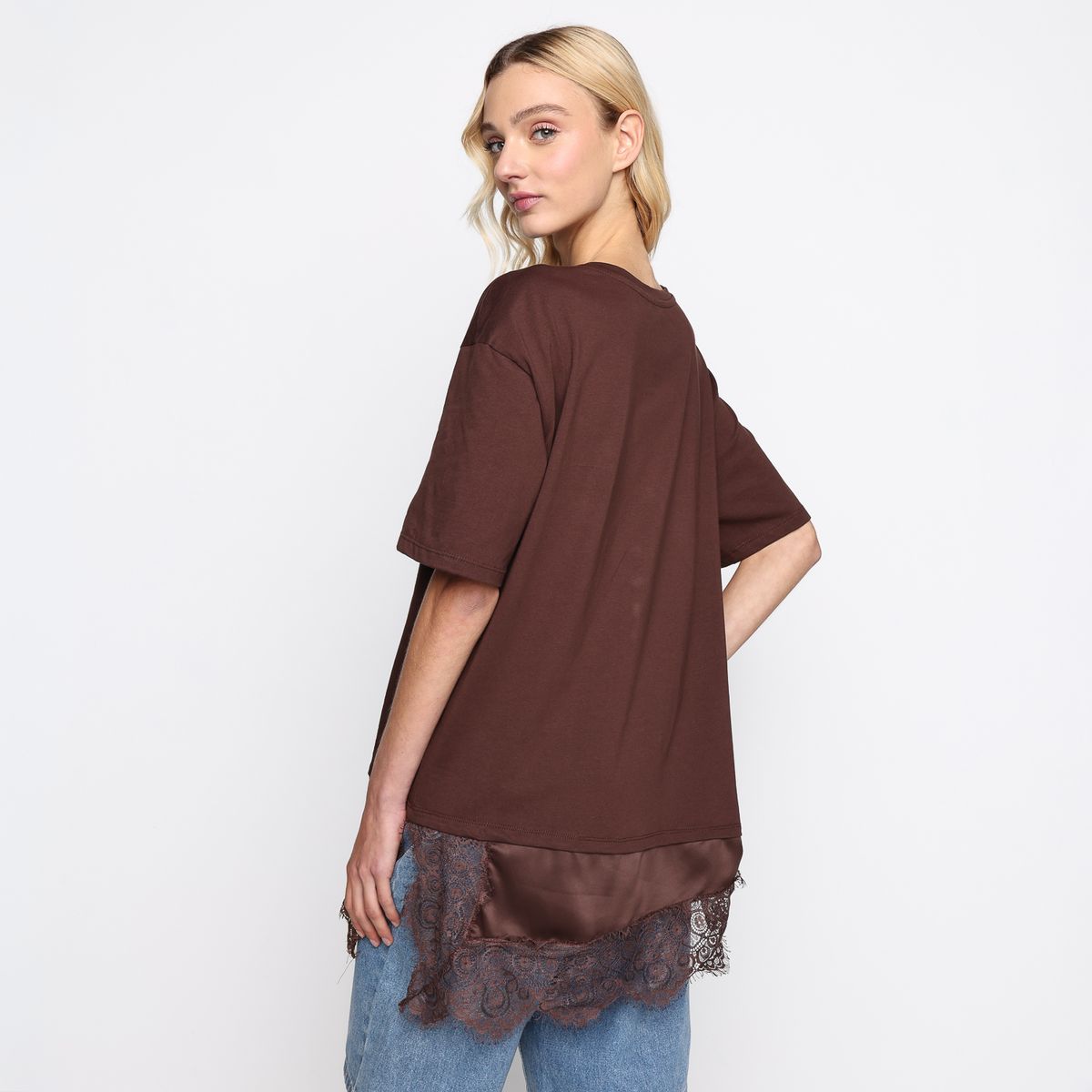 SYBILLA - Camiseta Mujer Manga corta con Encaje Sybilla