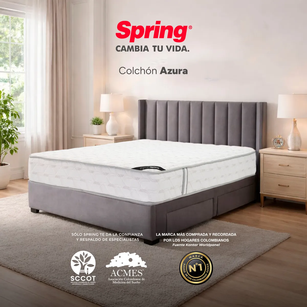 COLCHONES SPRING - Colchón Sencillo Medio Resortes COLCHON-ORIG -AZURA-100X190 cm Spring