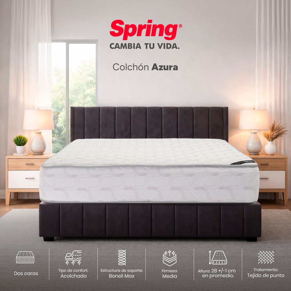 COLCHONES SPRING - Colchón Queen Medio Resortes COLCHON-ORIG -AZURA-160X190  cm Spring