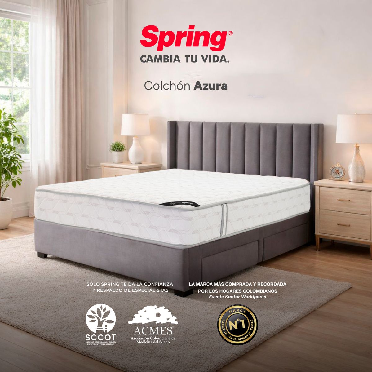 COLCHONES SPRING - Colchón Queen Medio Resortes COLCHON-ORIG -AZURA-160X190  cm Spring