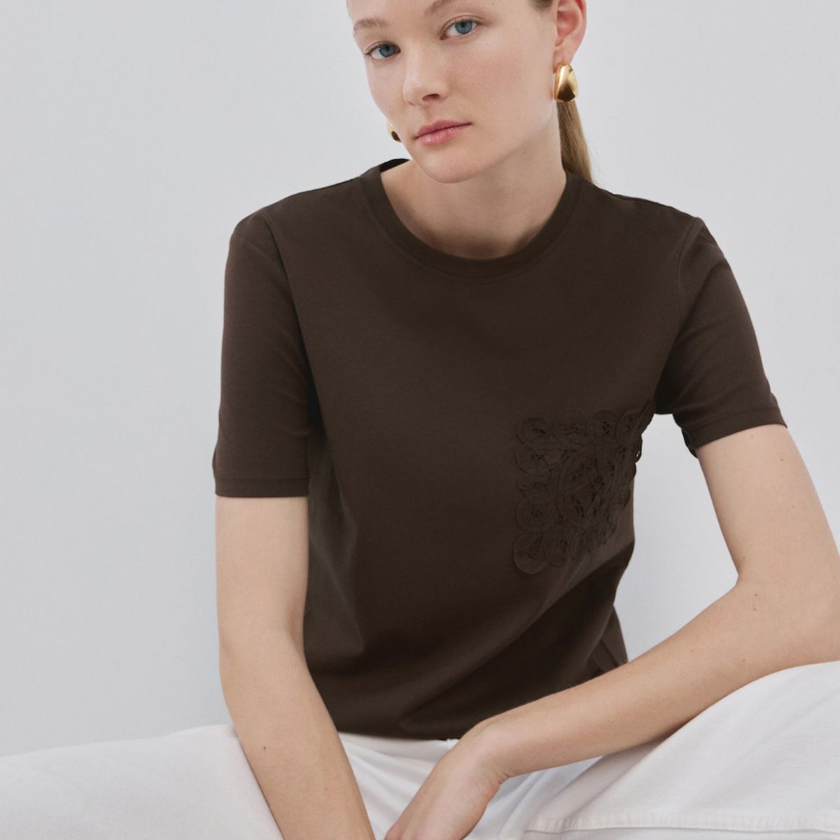 MANGO - Camiseta Mujer con Bordado Manga corta Mango