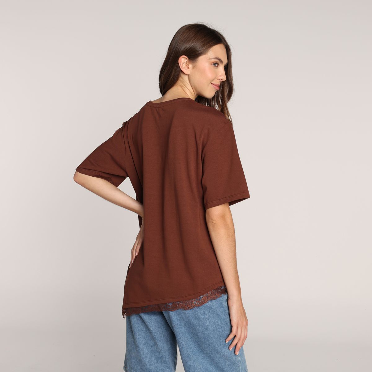 SYBILLA - Camiseta Mujer Encaje Manga corta de Algodón Sybilla