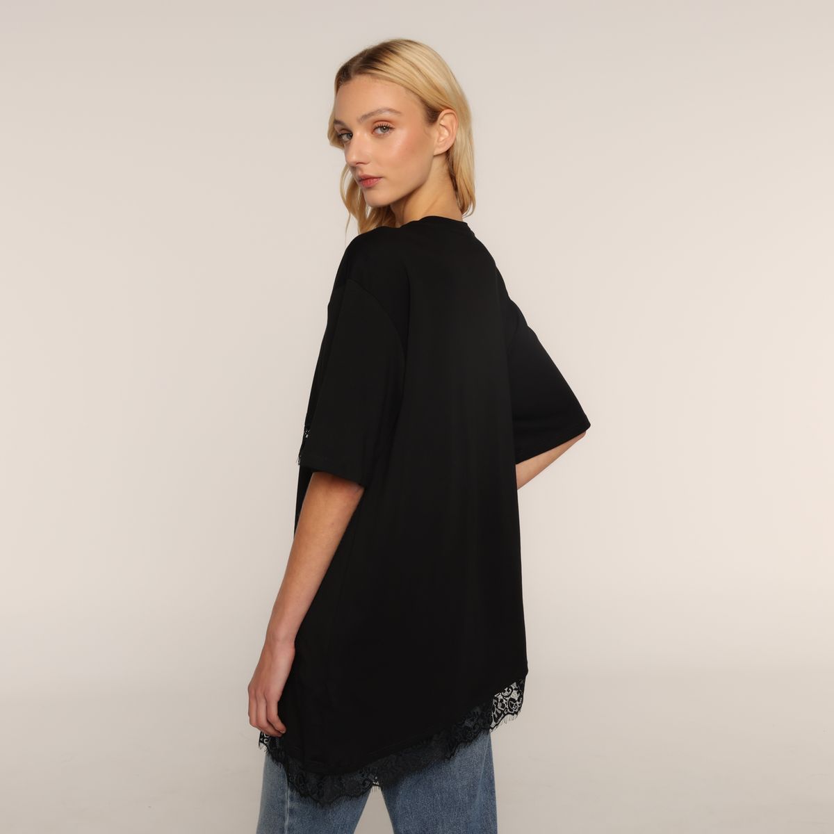 SYBILLA - Camiseta Mujer Encaje Manga corta de Algodón Sybilla