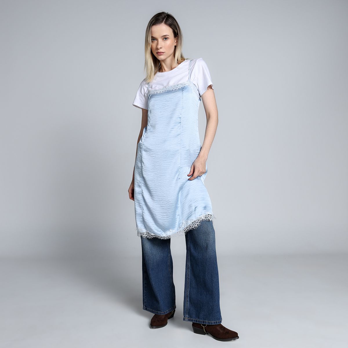 BASEMENT - Vestido Mujer Corto Casual con Encaje Basement