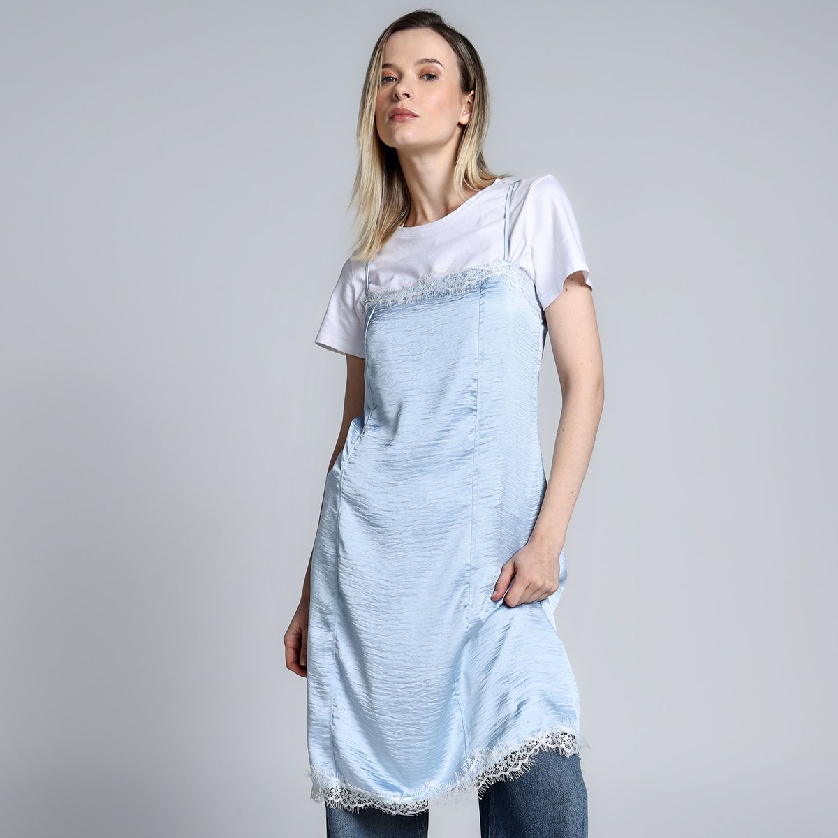 BASEMENT - Vestido Mujer Corto Casual con Encaje Basement