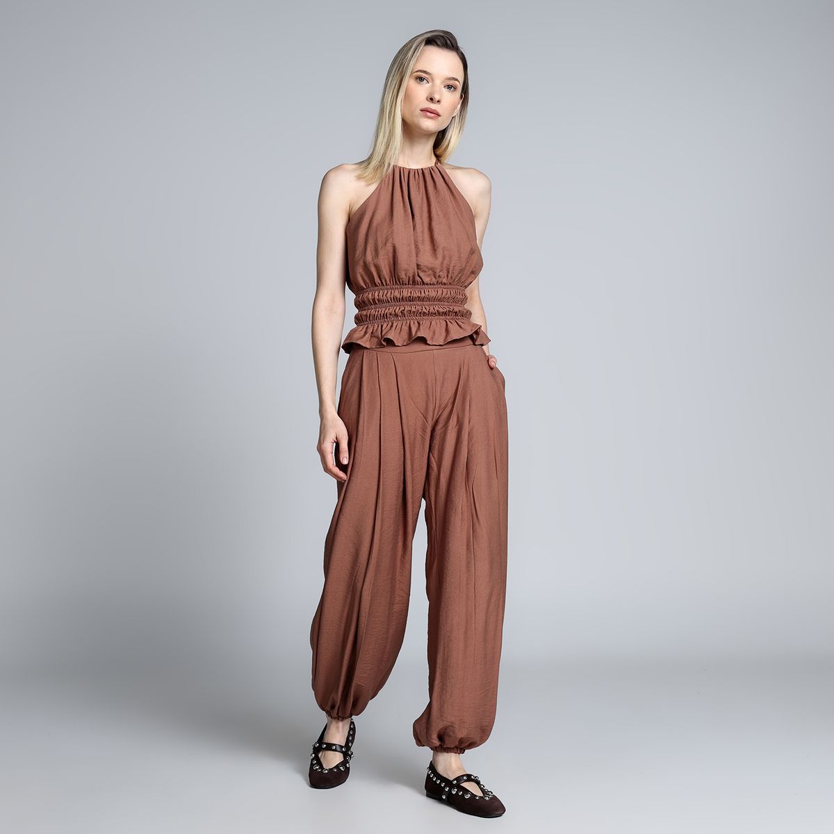 BASEMENT - Pantalón Balloon Mujer Tiro alto Rayon Basement