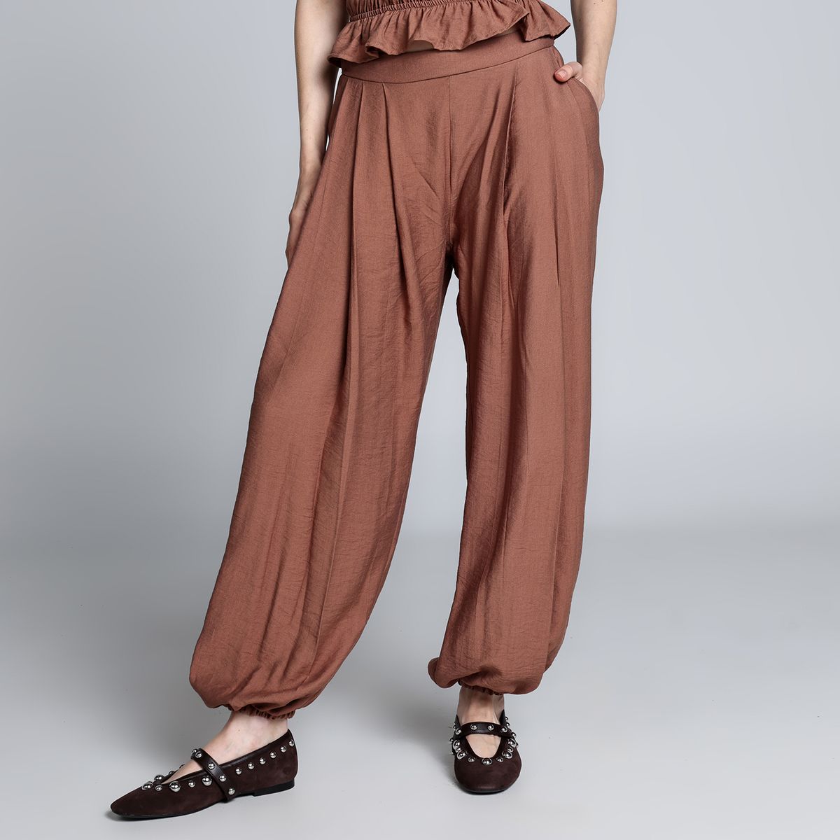 BASEMENT - Pantalón Balloon Mujer Tiro alto Rayon Basement