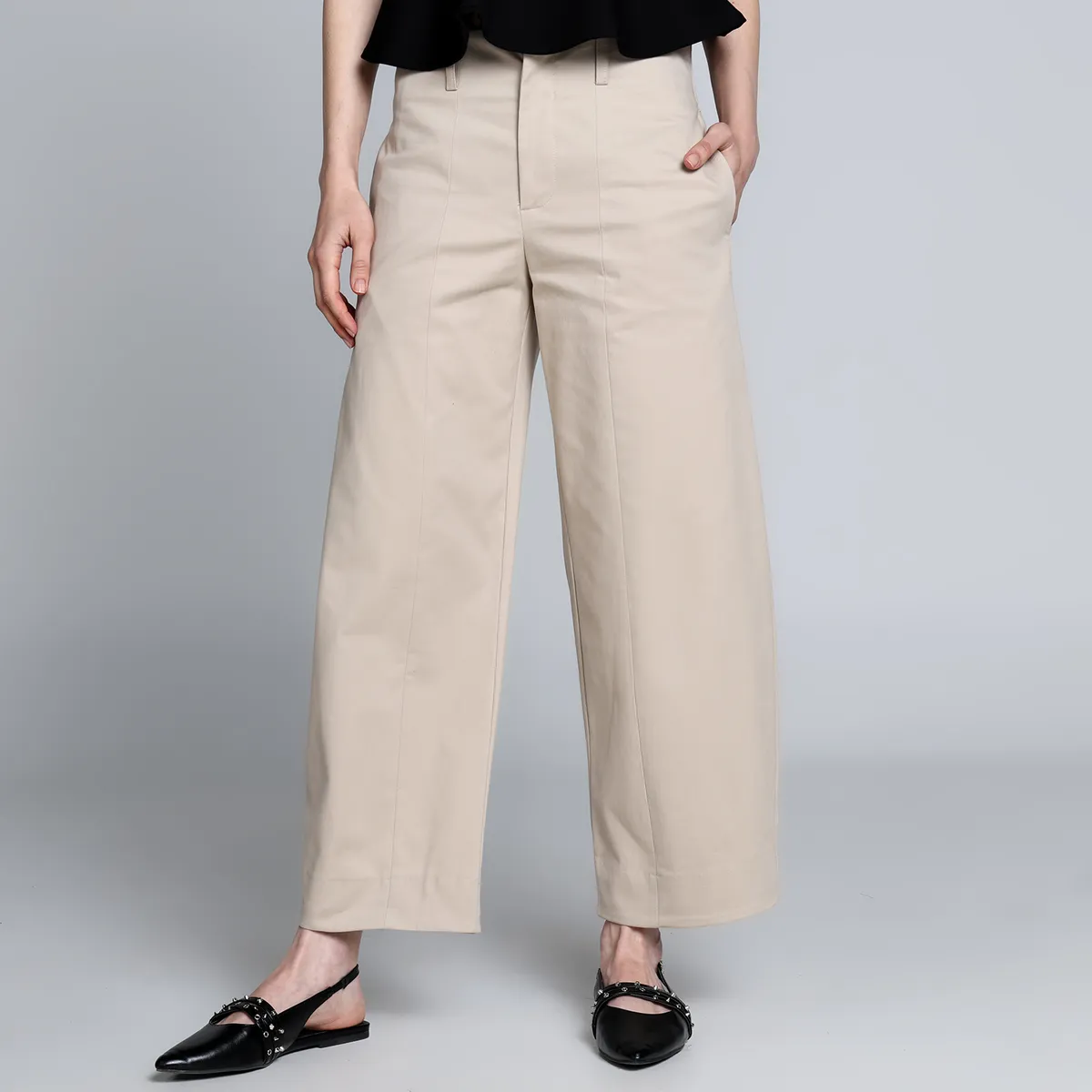 BASEMENT - Pantalón Wide leg Mujer de Algodón Basement