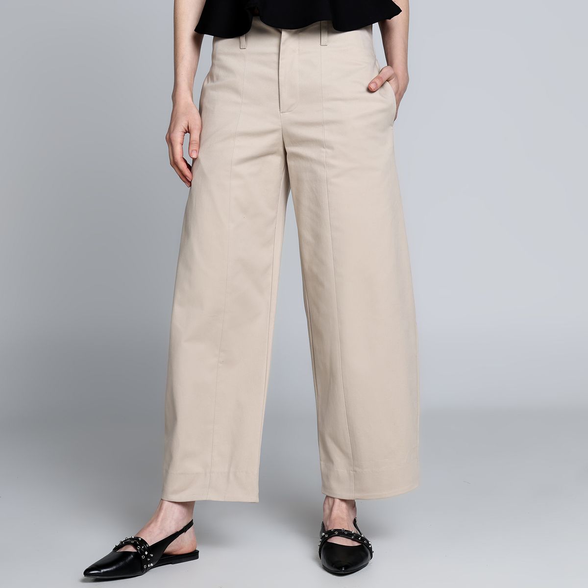 BASEMENT - Pantalón Wide leg Mujer de Algodón Basement