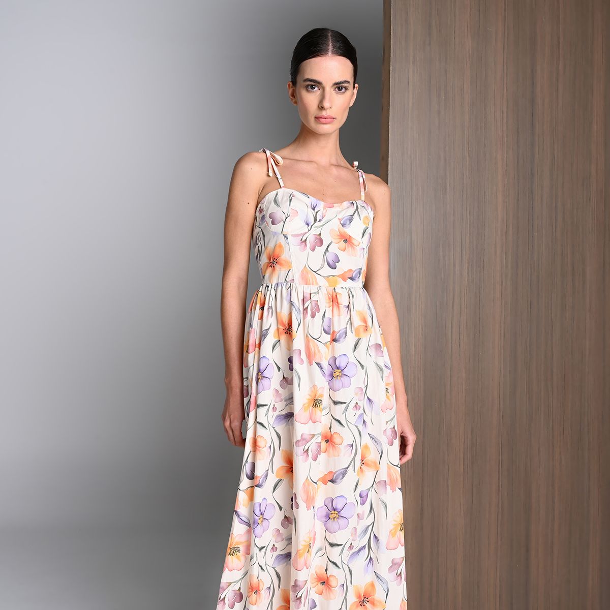 BASEMENT - Vestido Mujer Largo Casual con Estampado de Algodón Basement