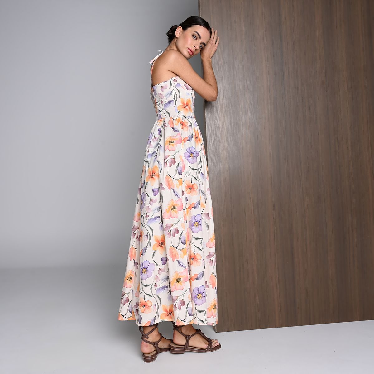 BASEMENT - Vestido Mujer Largo Casual con Estampado de Algodón Basement