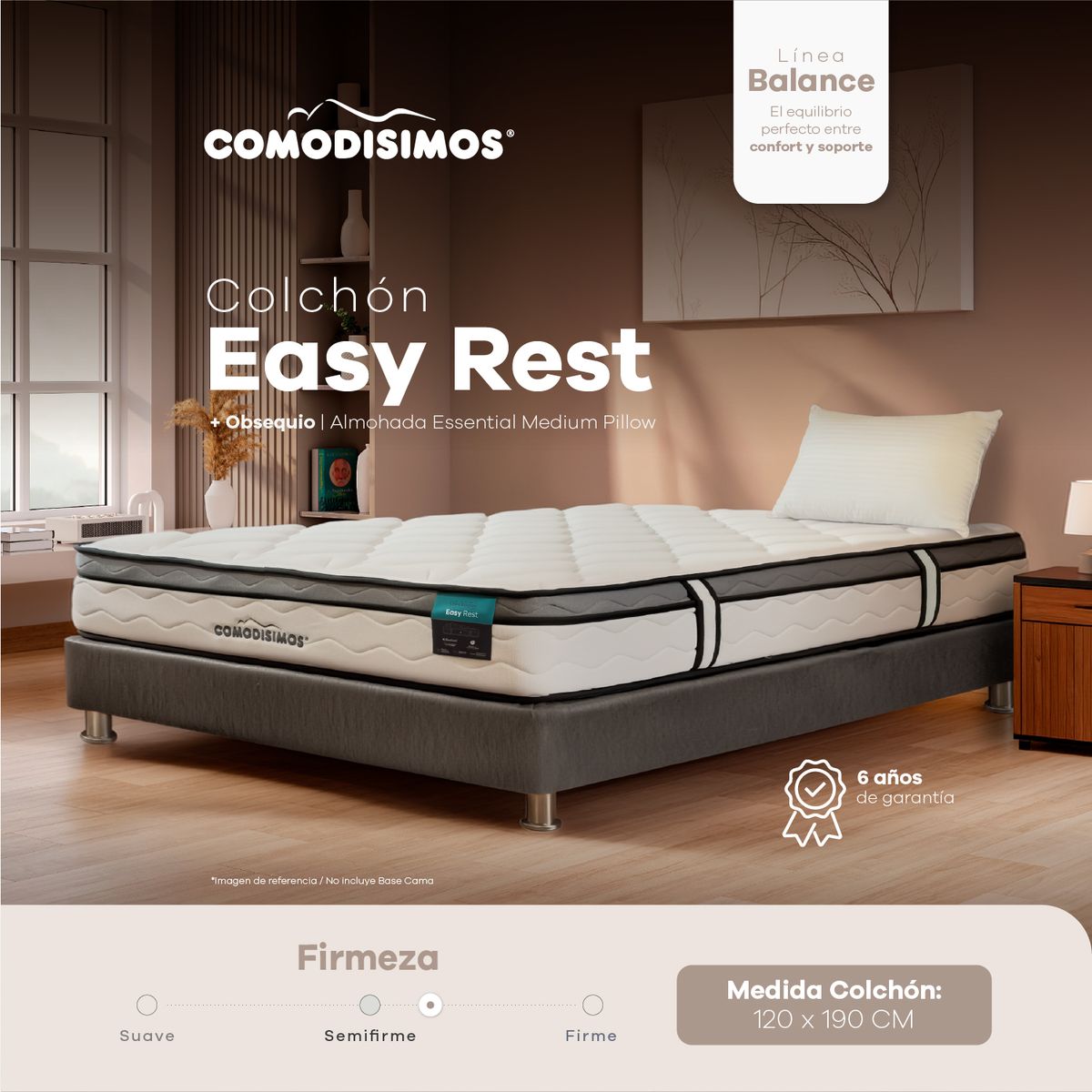 COMODISIMOS - Colchón Easy Rest Semifirme 120x190 + 1 almohada sensación pluma Comodisimos