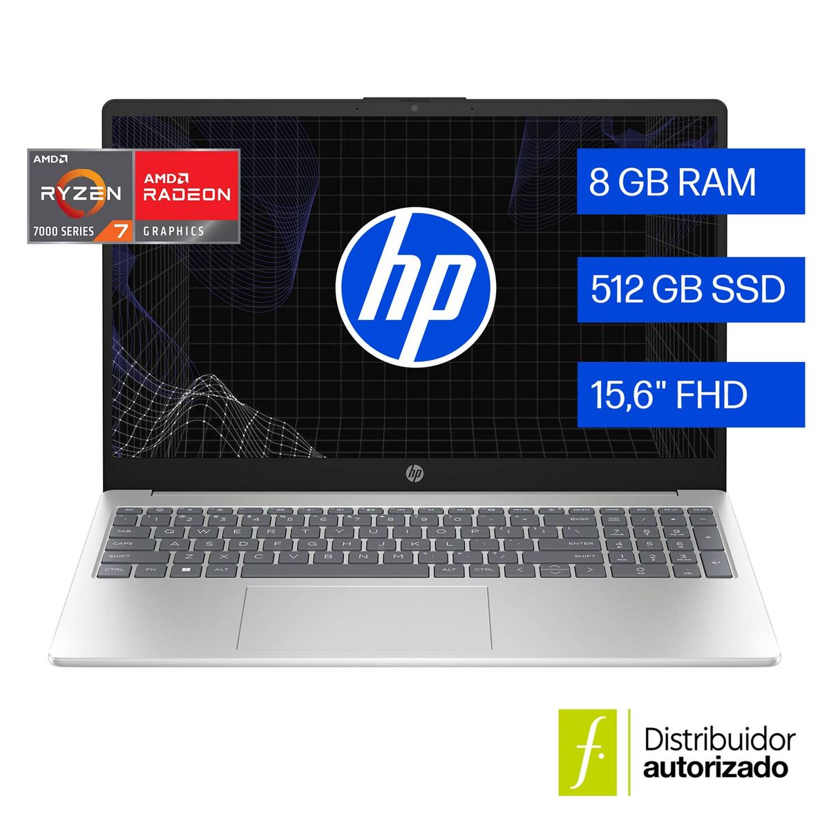 HP - Portátil Hp 15-Fc0287La Amd Ryzen7 7730U 8Cores/8Gb/ 512Gb Ssd/Fhd 15.6/ Plateado Natural Win11 1.59Kg 1Año
