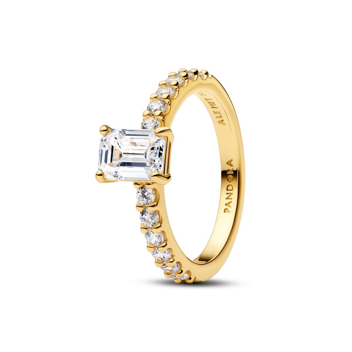 PANDORA - Anillo Halo Rectangular Reluciente Recubrimiento En Oro 14K