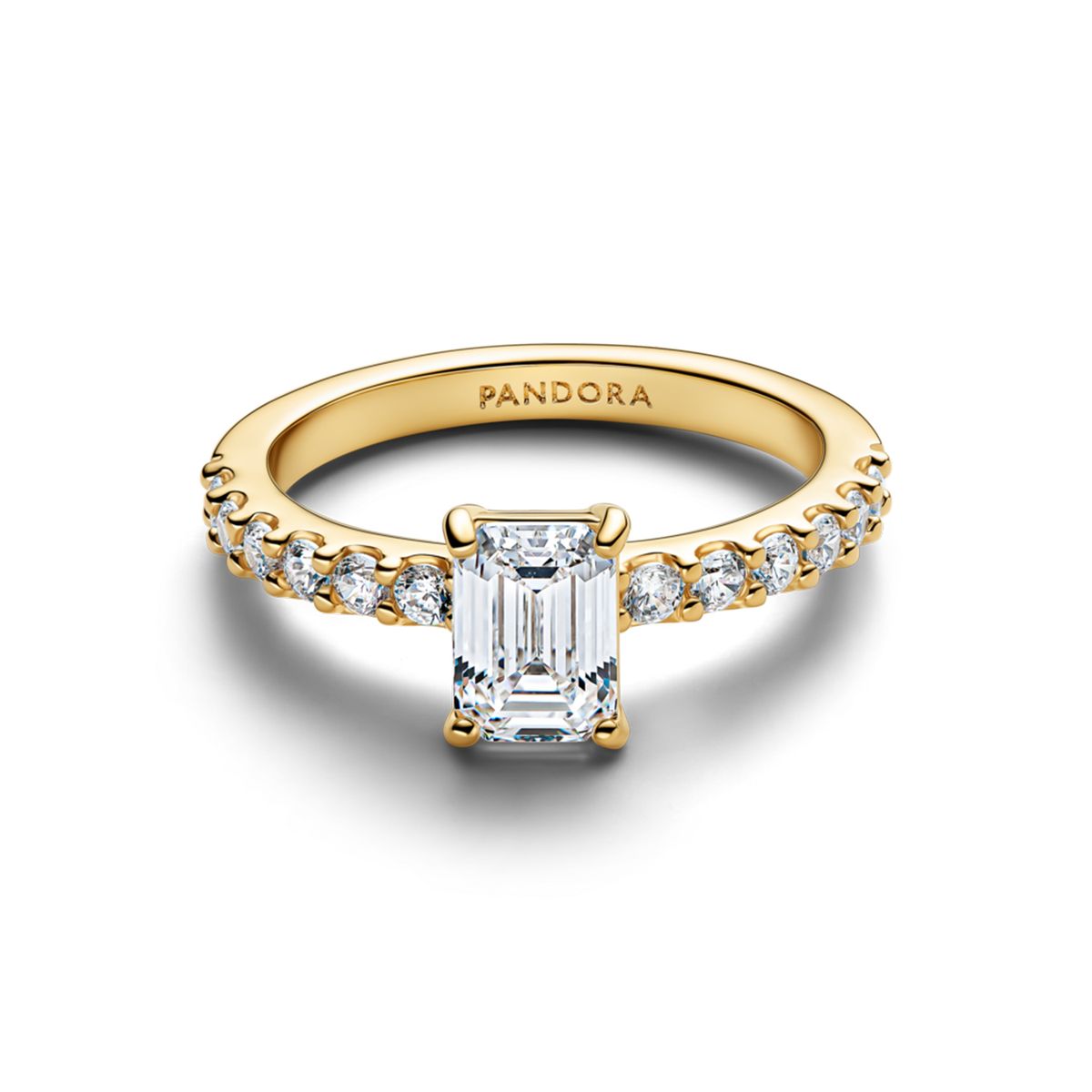 PANDORA - Anillo Halo Rectangular Reluciente Recubrimiento En Oro 14K