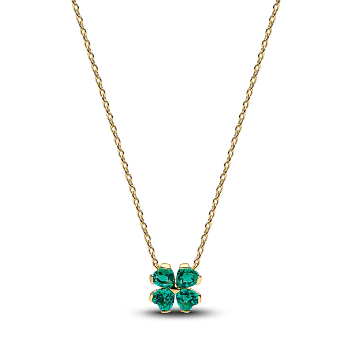 PANDORA - Collar Con Colgante Trébol Verde Recubrimiento En Oro 14K Recubrimiento En Oro 14K