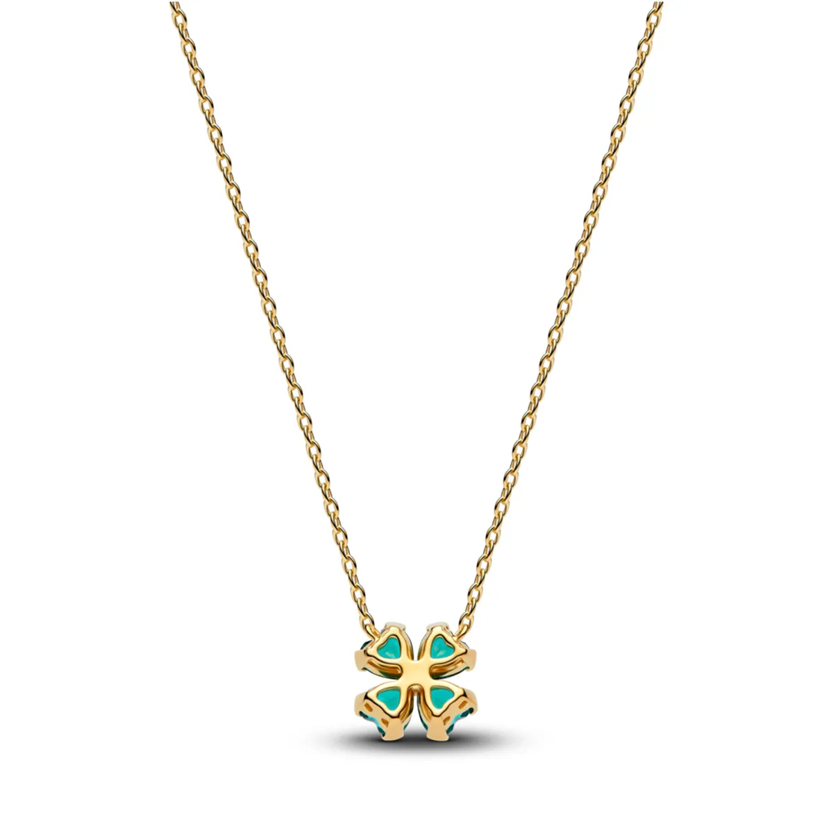PANDORA - Collar Con Colgante Trébol Verde Recubrimiento En Oro 14K Recubrimiento En Oro 14K