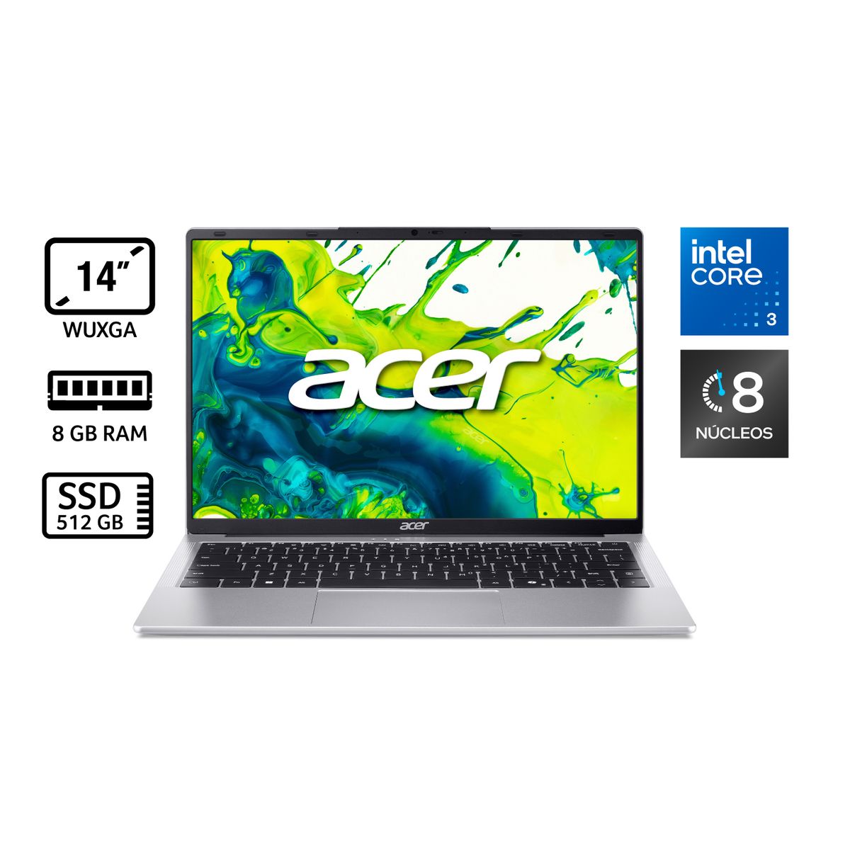 ACER - Portátil Aspire Acer | Intel Core 3 | 8GB de RAM | 512GB SSD de Almacenamiento | Windows 11 | Pantalla 14 pulgadas | AL14-32P-30LC | Computador portátil