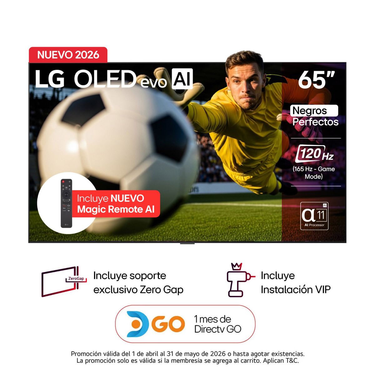 LG - Televisor LG 65 pulgadas |4K UHD OLED Evo| 60 Watts | Dolby Vision |OLED65G6PSA | Incluye AI Magic Remote