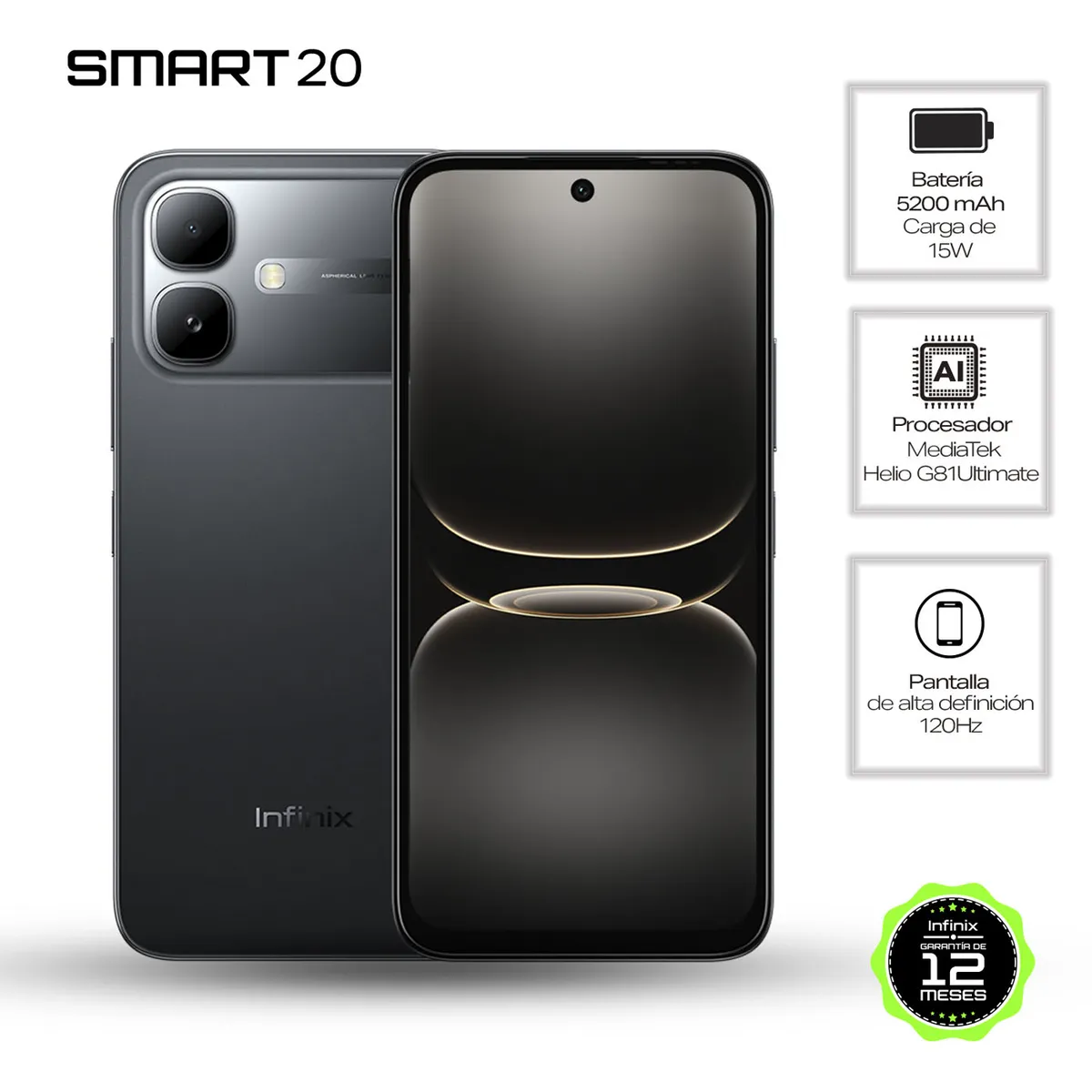 INFINIX - Celular Infinix Smart 20 128GB | 4GB RAM | cámara posterior 8MP|cámara frontal 8MP| pantalla 6,78 pulgadas + Mediatek Helio G81 Ultimate