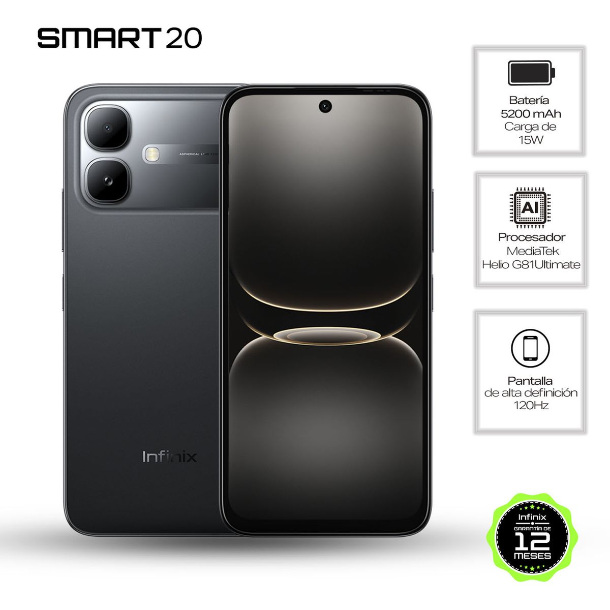 INFINIX - Celular Infinix Smart 20 128GB | 4GB RAM | cámara posterior 8MP|cámara frontal 8MP| pantalla 6,78 pulgadas + Mediatek Helio G81 Ultimate