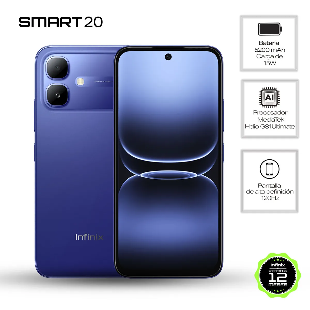 INFINIX - Celular Infinix Smart 20 128GB | 4GB RAM | cámara posterior 8MP|cámara frontal 8MP| pantalla 6,78 pulgadas + Mediatek Helio G81 Ultimate