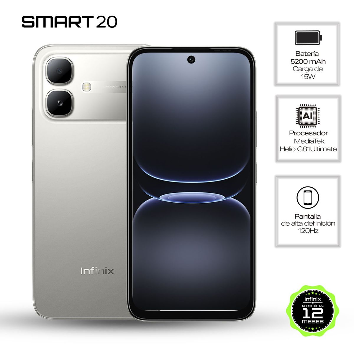 INFINIX - Celular Infinix Smart 20 128GB | 4GB RAM | cámara posterior 8MP|cámara frontal 8MP| pantalla 6,78 pulgadas + Mediatek Helio G81 Ultimate
